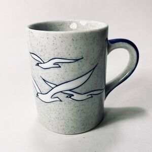 Vintage Otagiri Speckled Stoneware Blue Embossed Seagull Bird Mug